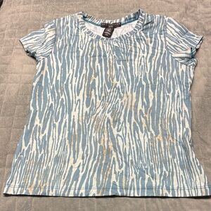 Apostrophe Short-Sleeve Shirt, Tiger Striped, Blue, Brown, Polyester, Size SP